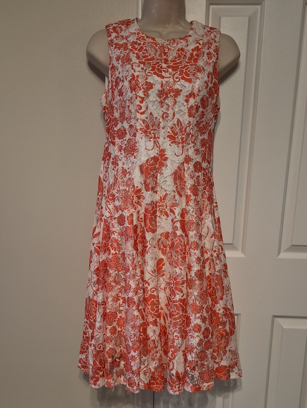 Danny & Nicole White and Orange Floral Lace Midi Dress